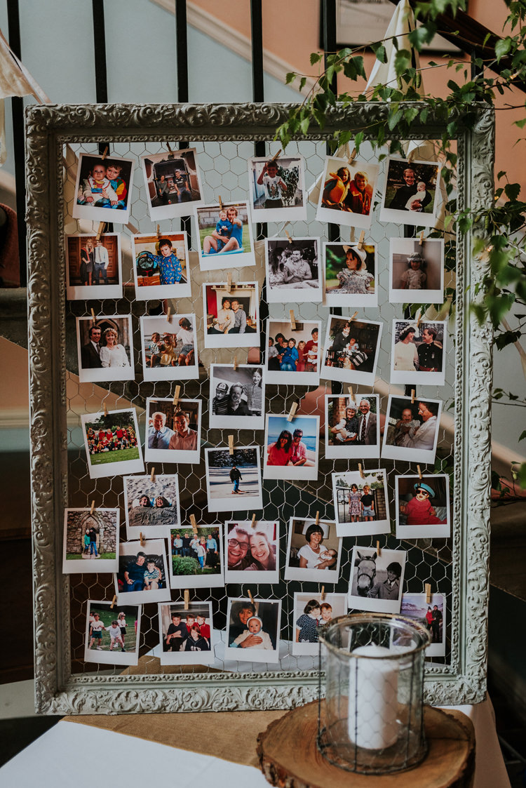 Photo Wall Polariods Frame Enchanting Cornflower Blue Marquee Wedding https://burfly.co.uk/