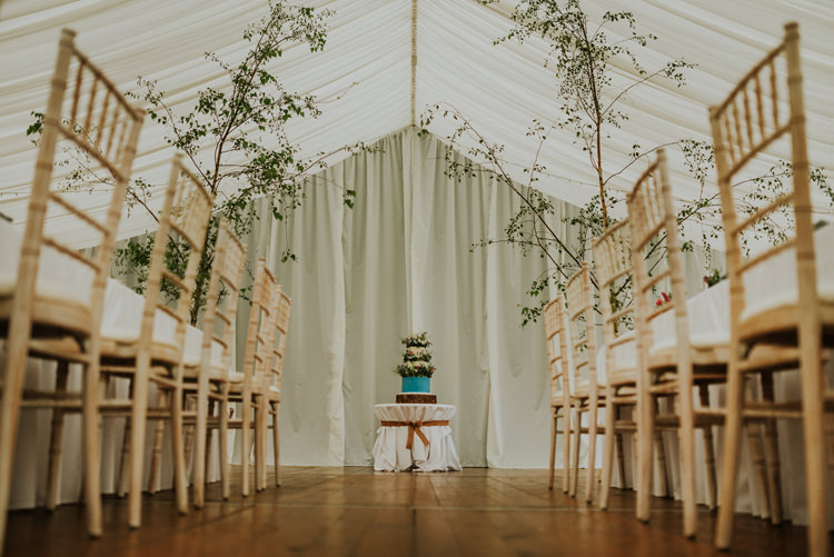 Trees Cake Table Enchanting Cornflower Blue Marquee Wedding https://burfly.co.uk/