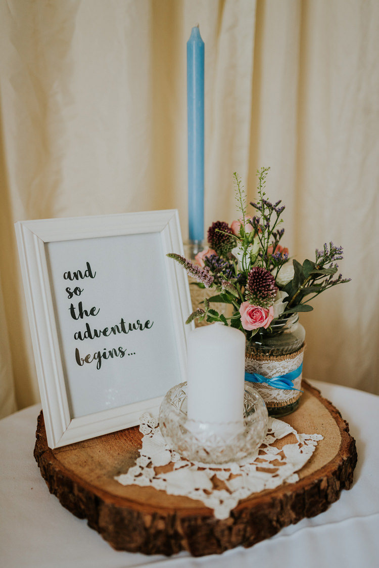 Love Quote Frame Log Flowers Jars Candles Decor Enchanting Cornflower Blue Marquee Wedding https://burfly.co.uk/
