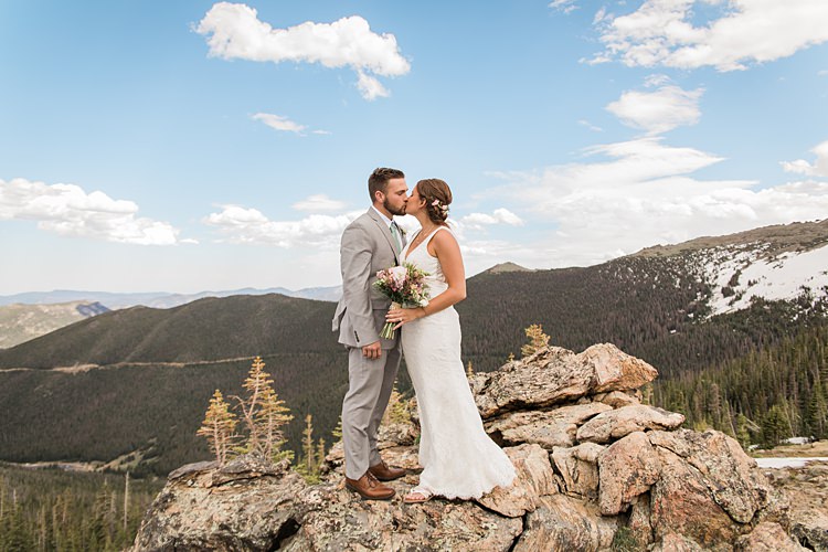 Bride Groom Kiss Scenic Rocky Mountain National Park Elopement http://allisonslaterphotography.com/