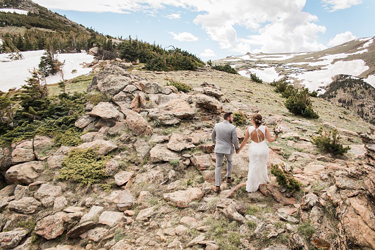 Bride Groom Climb Scenic Rocky Mountain National Park Elopement http://allisonslaterphotography.com/