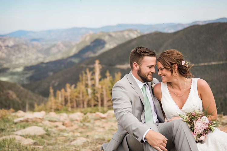 Bride Groom Sitting Scenic Rocky Mountain National Park Elopement http://allisonslaterphotography.com/