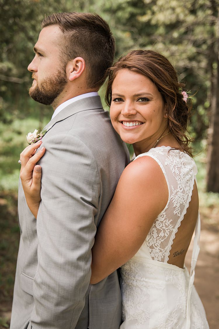 Bride Groom Hug Scenic Rocky Mountain National Park Elopement http://allisonslaterphotography.com/