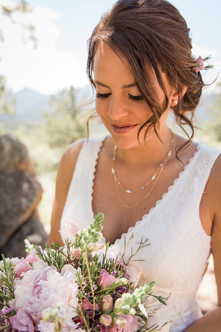 Bride Closeup Bouquet Scenic Rocky Mountain National Park Elopement http://allisonslaterphotography.com/