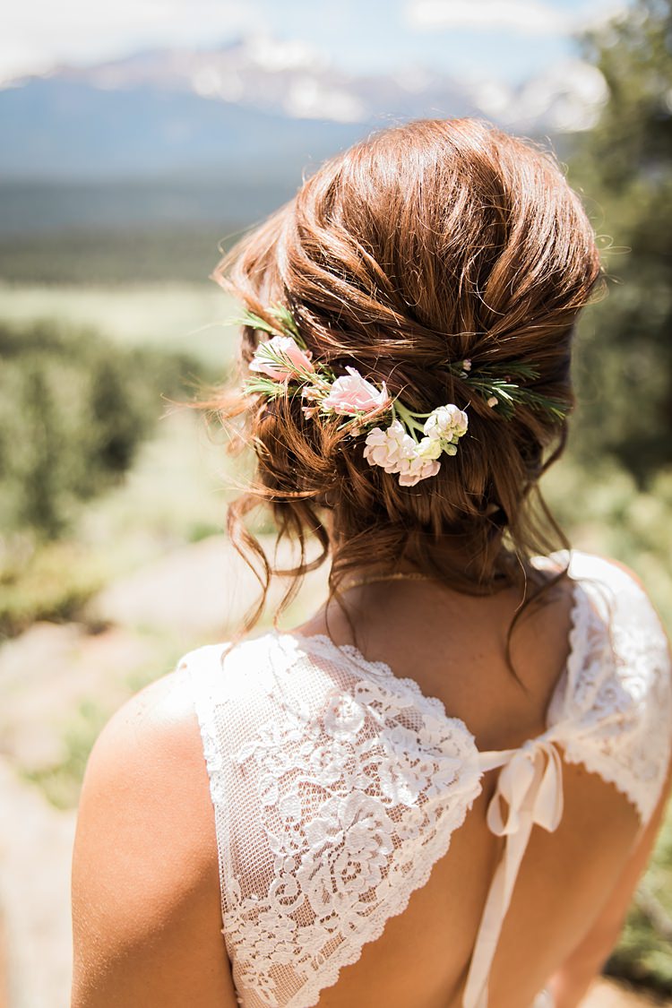 Bride Flowers Hair Lace Scenic Rocky Mountain National Park Elopement http://allisonslaterphotography.com/