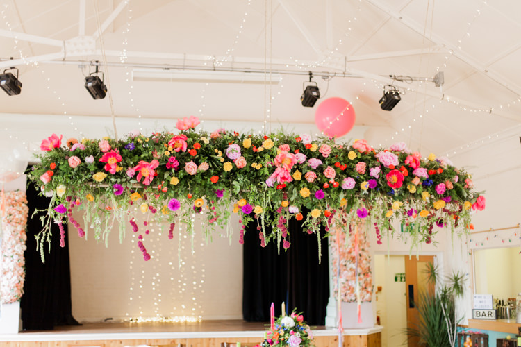 Hanging Flowers Backdrop Arch Top Table Decor Whimsical Unicorn Rainbow Wedding http://clairemacintyre.com/