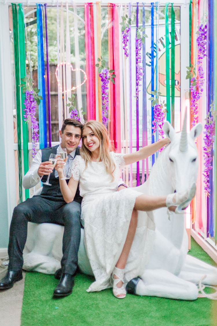 Photo Booth Ribbons Whimsical Unicorn Rainbow Wedding http://clairemacintyre.com/