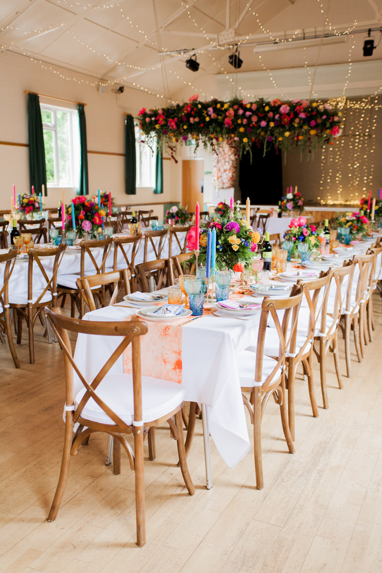 Long Tables Decor Hall Colourful Whimsical Unicorn Rainbow Wedding http://clairemacintyre.com/