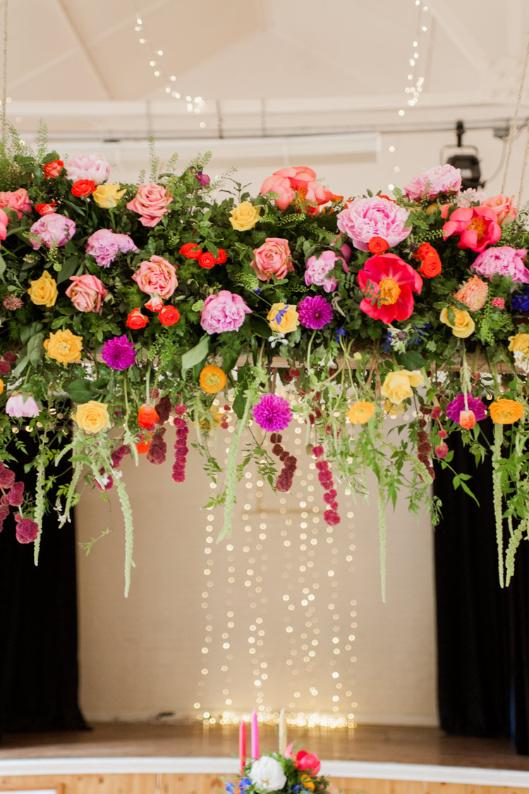 Hanging Flowers Arch Backdrop Whimsical Unicorn Rainbow Wedding http://clairemacintyre.com/