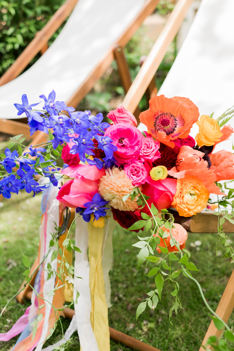 Bouquet Flowers Poppy Ribbon Dahlia Peony Whimsical Unicorn Rainbow Wedding http://clairemacintyre.com/