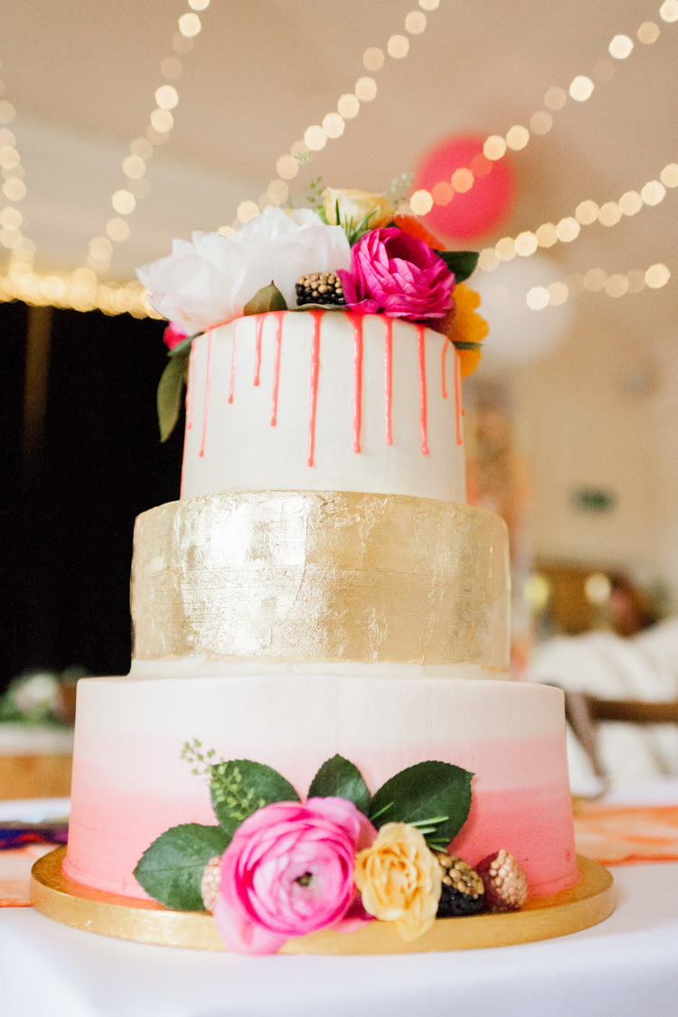 Cake Drop Gold Ombre Flowers Whimsical Unicorn Rainbow Wedding http://clairemacintyre.com/