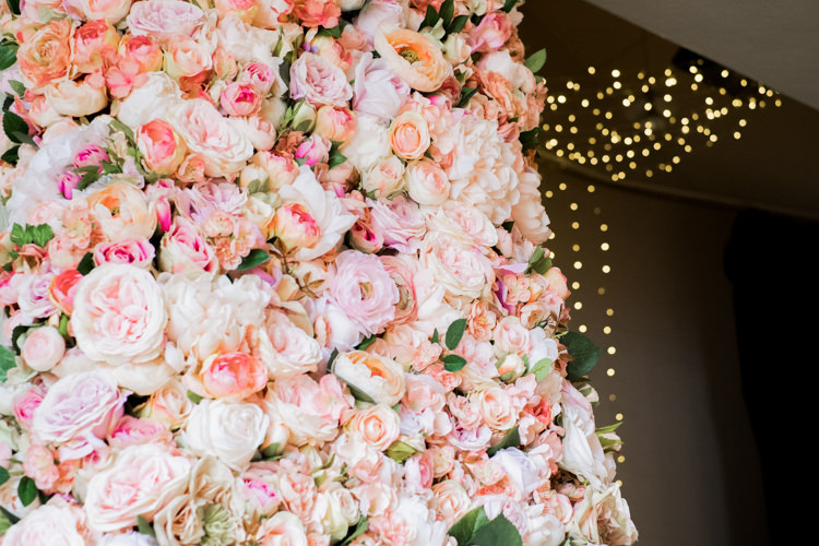 Flower Wall Pink Rose Peony Whimsical Unicorn Rainbow Wedding http://clairemacintyre.com/