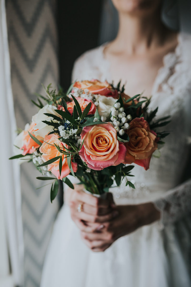 Bouquet Roses Flowers Bride Bridal Thistle Bravadia Colour Pop Coral Beach Wedding http://www.kategrayphotography.com/