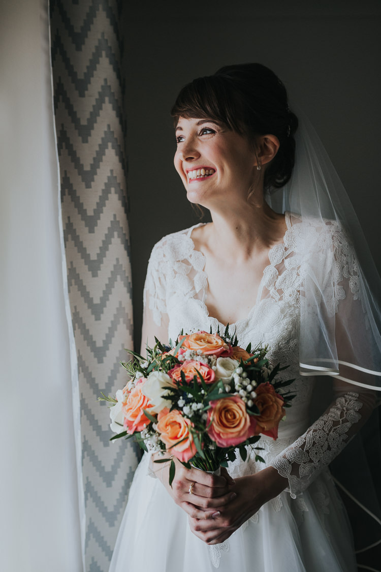 Illusion Long Sleeved Sheer Dress Gown Bride Bridal Colour Pop Coral Beach Wedding http://www.kategrayphotography.com/