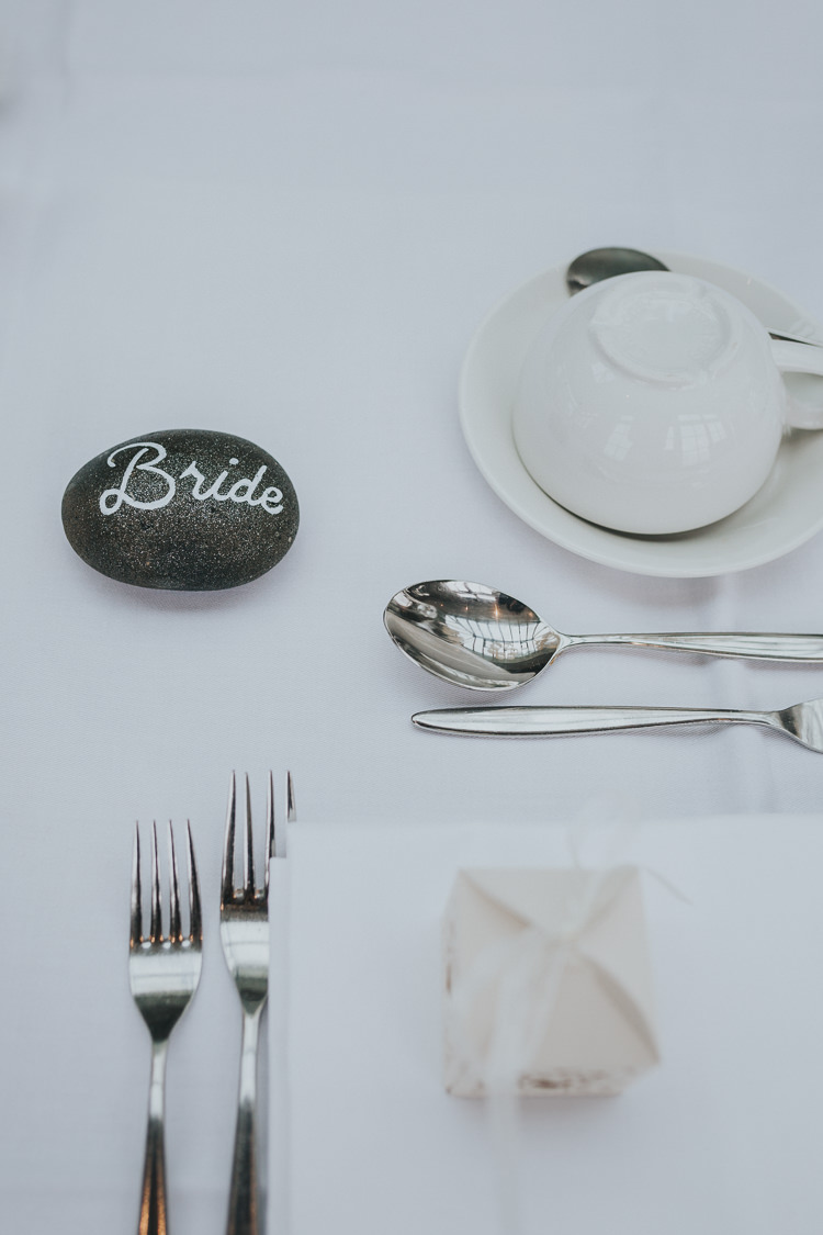 Pebble Place Name Setting Colour Pop Coral Beach Wedding http://www.kategrayphotography.com/