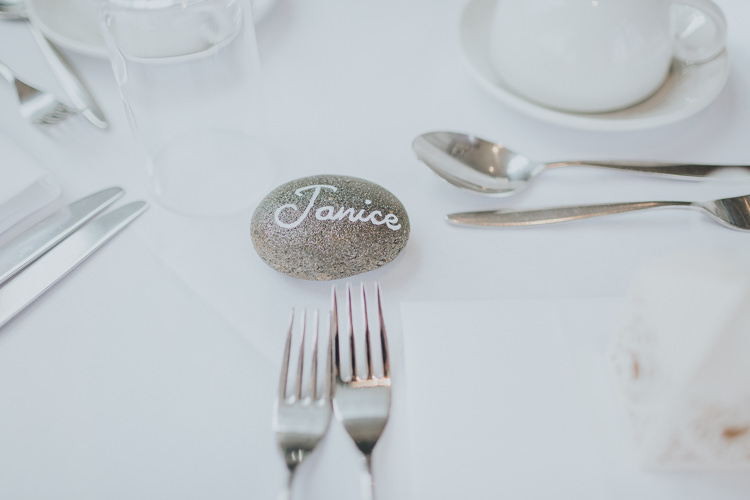 Pebble Place Name Setting Colour Pop Coral Beach Wedding http://www.kategrayphotography.com/