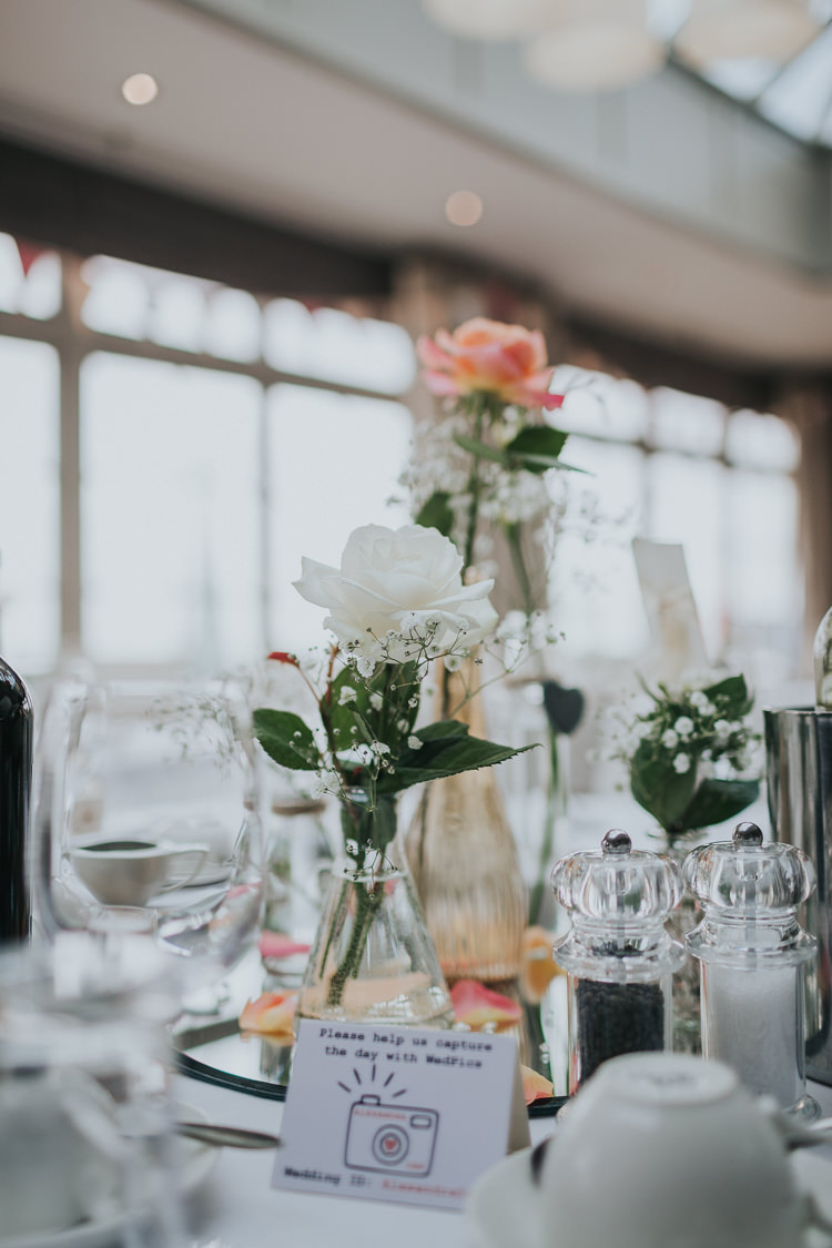 White Rose Bottle Flowers Colour Pop Coral Beach Wedding http://www.kategrayphotography.com/