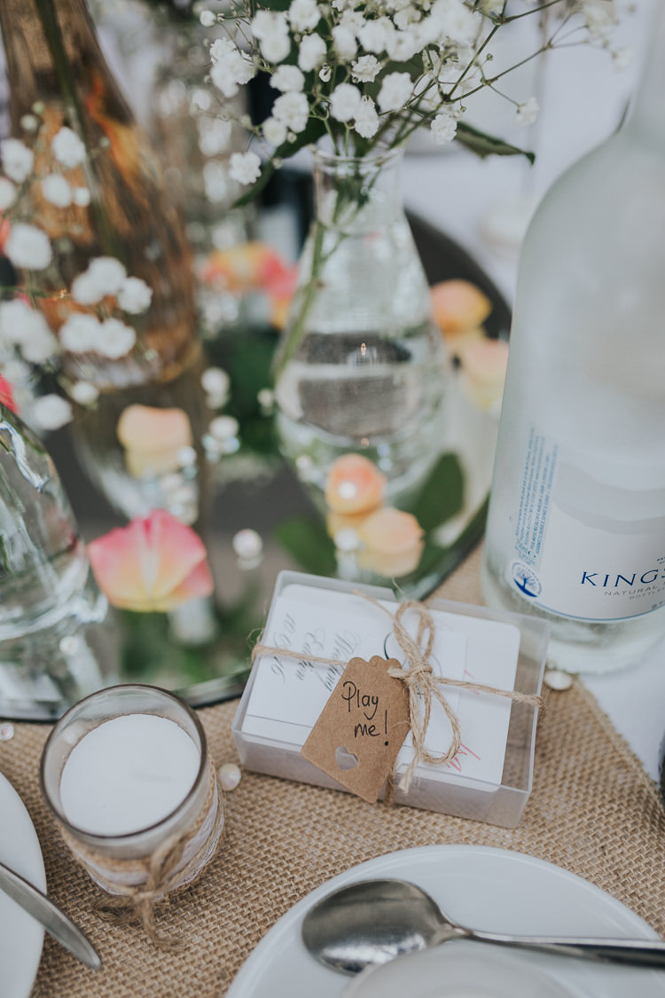 Table Game Decor Candle Colour Pop Coral Beach Wedding http://www.kategrayphotography.com/