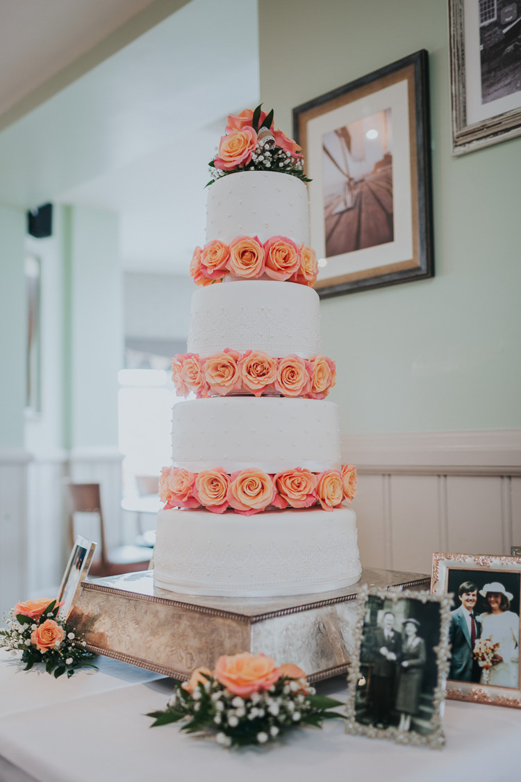 Rose Iced Cake Pearl Tall Colour Pop Coral Beach Wedding http://www.kategrayphotography.com/