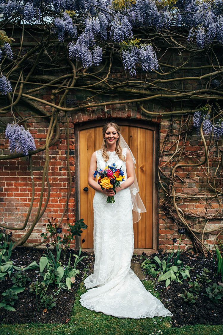 Maggie Sottero Cassidy Lace Dress Gown Bride Bridal Colourful Hand Made Rustic Barn Flower Filled Wedding http://www.threeflowersphotography.co.uk/