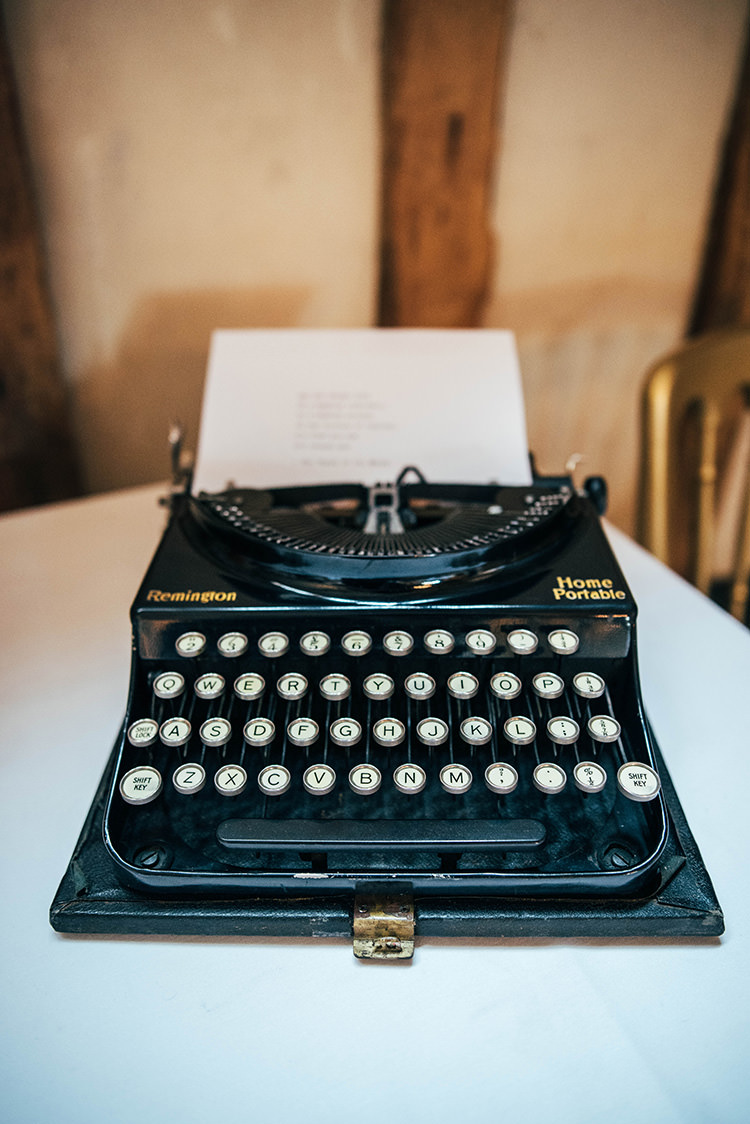 Vintage Typewriter Guest Book Colourful Hand Made Rustic Barn Flower Filled Wedding http://www.threeflowersphotography.co.uk/