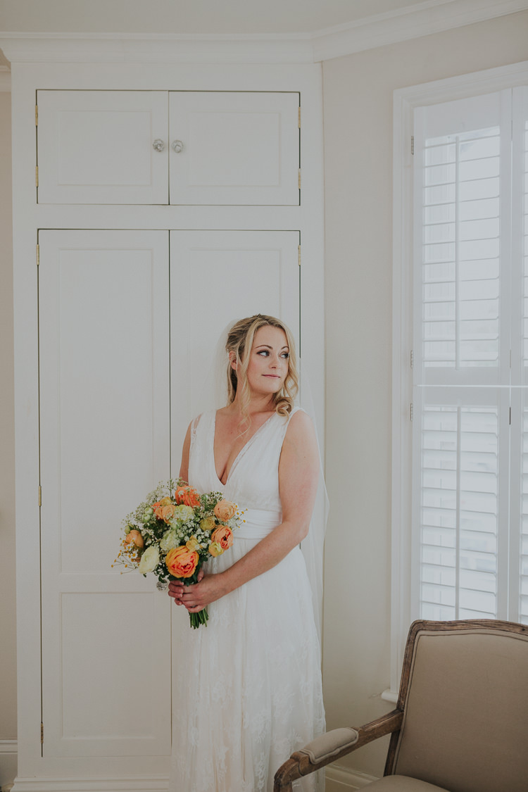 Bride Bridal Charlie Brear Dress Gown Veil Peach Rose Bouquet Gypsophila Low Key Colour Pop Local City Wedding http://www.kategrayphotography.com/