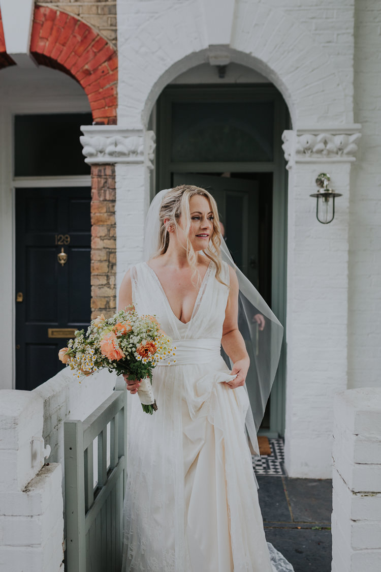 Bride Bridal Charlie Brear Dress Gown Veil Peach Rose Bouquet Gypsophila Low Key Colour Pop Local City Wedding http://www.kategrayphotography.com/