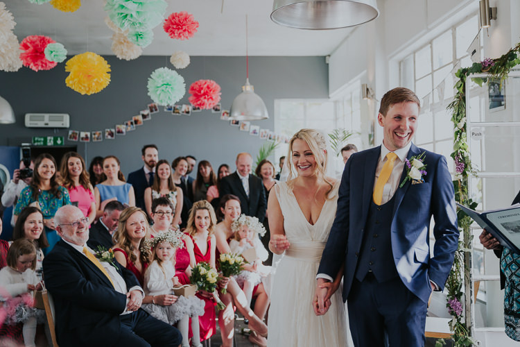 Tissue Paper Multicolour Pom Poms Bride Bridal Charlie Brear Dress Gown Veil Edit Suits Groom Yellow Tie Three Piece Waistcoat Low Key Colour Pop Local City Wedding http://www.kategrayphotography.com/