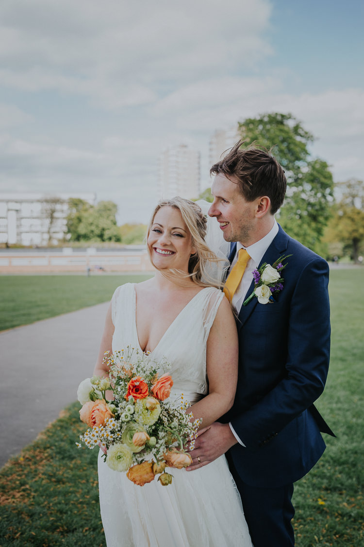 Bride Bridal Charlie Brear Dress Gown Veil Edit Suits Groom Yellow Tie Three Piece Waistcoat Low Key Colour Pop Local City Wedding http://www.kategrayphotography.com/