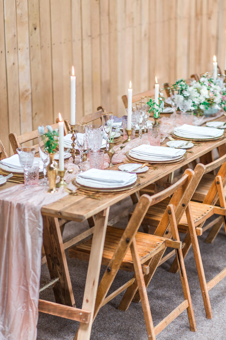 Decor Wooden Rustic Tablescape Fabric Candles Glasses Pink Flowers Ethereal Fine Art William Morris Wedding Ideas http://jessicadaviesphotography.co.uk/