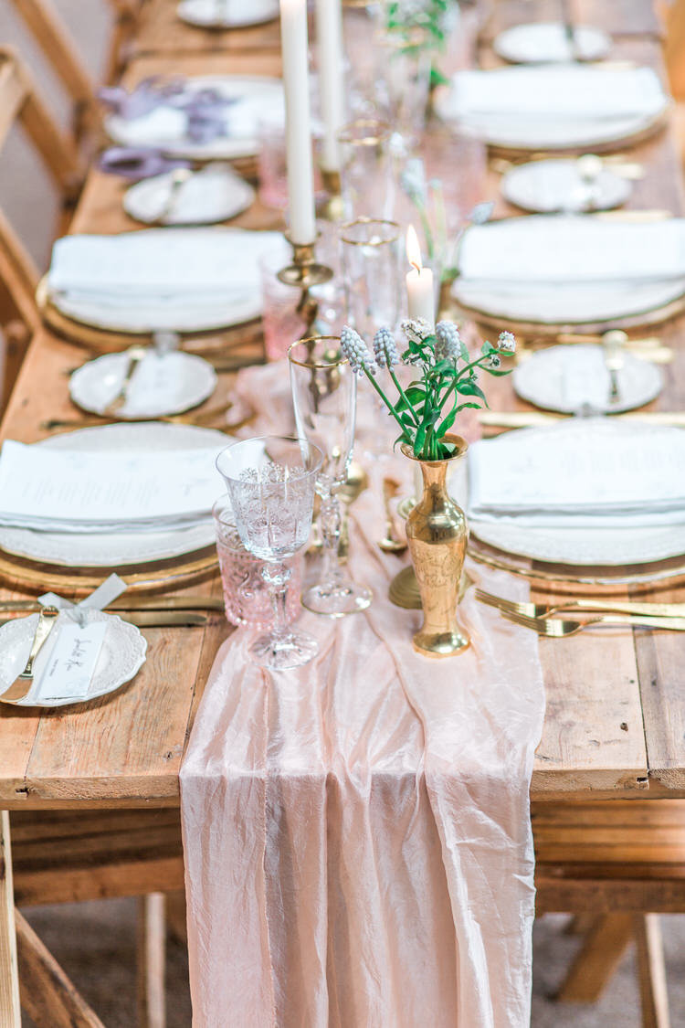 Decor Wooden Rustic Tablescape Fabric Candles Glasses Pink Flowers Ethereal Fine Art William Morris Wedding Ideas http://jessicadaviesphotography.co.uk/