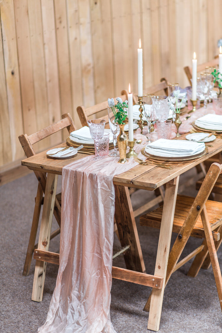 Decor Wooden Rustic Tablescape Fabric Candles Glasses Pink Flowers Ethereal Fine Art William Morris Wedding Ideas http://jessicadaviesphotography.co.uk/