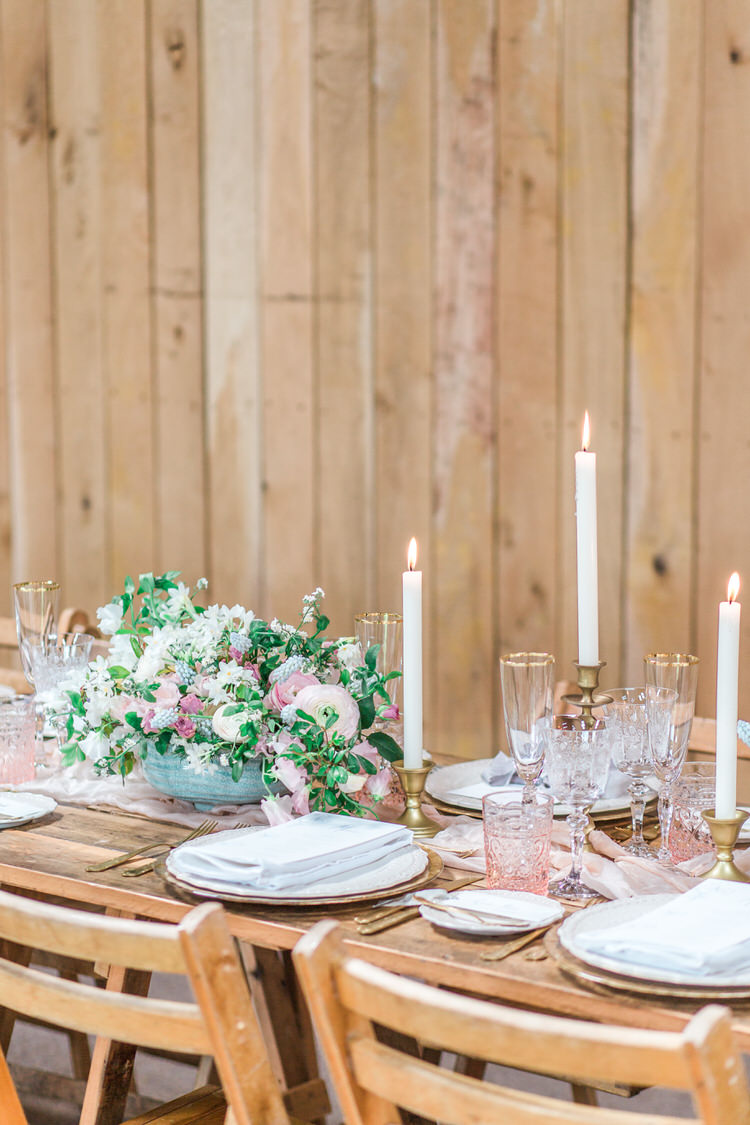 Decor Wooden Rustic Tablescape Fabric Candles Glasses Pink Flowers Ethereal Fine Art William Morris Wedding Ideas http://jessicadaviesphotography.co.uk/