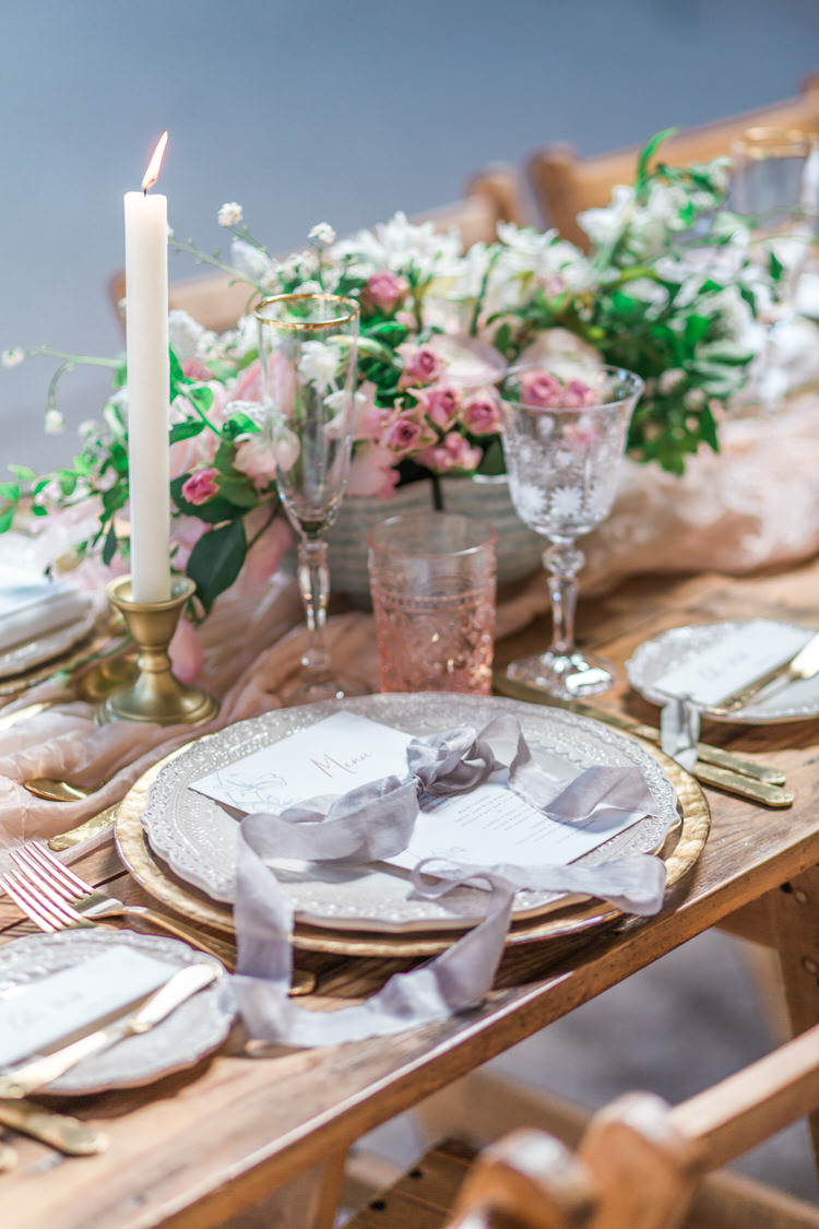 Decor Wooden Rustic Tablescape Fabric Candles Glasses Pink Flowers Ethereal Fine Art William Morris Wedding Ideas http://jessicadaviesphotography.co.uk/