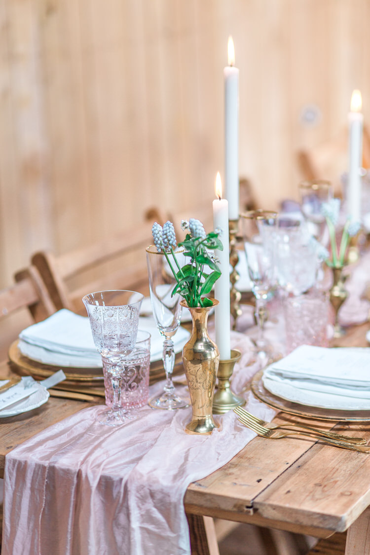 Decor Wooden Rustic Tablescape Fabric Candles Glasses Pink Flowers Ethereal Fine Art William Morris Wedding Ideas http://jessicadaviesphotography.co.uk/