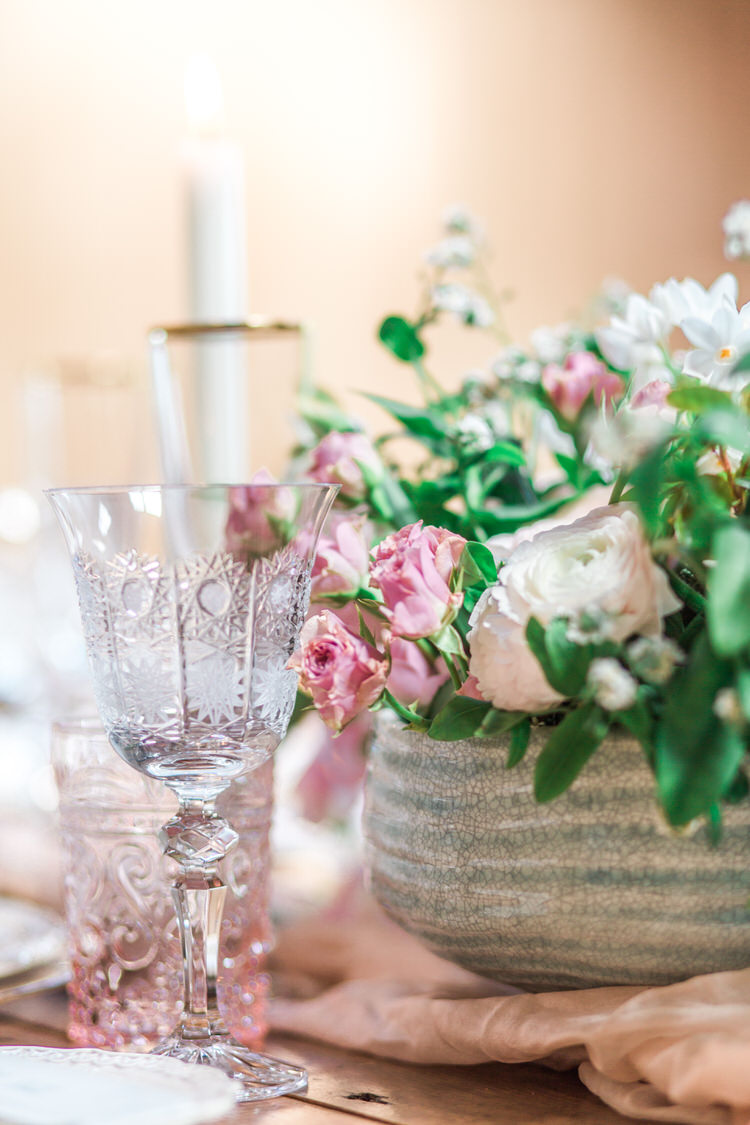 Decor Wooden Rustic Tablescape Fabric Candles Glasses Pink Flowers Ethereal Fine Art William Morris Wedding Ideas http://jessicadaviesphotography.co.uk/