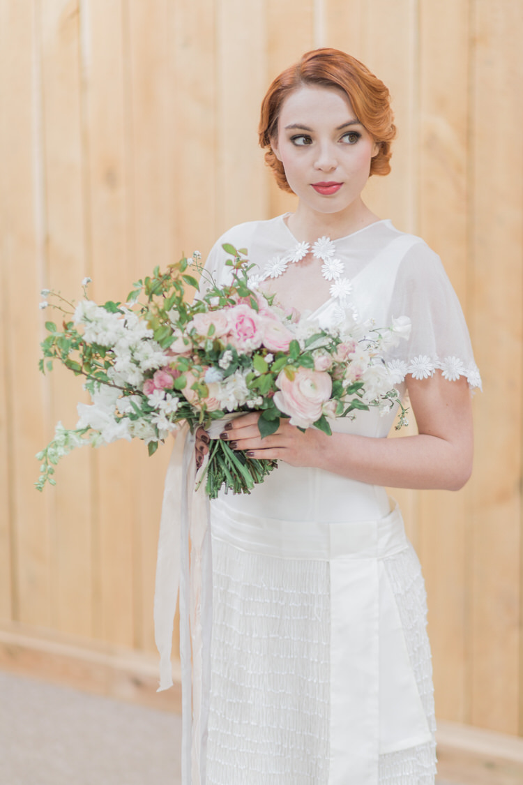Flowers Bouquet Bride Bridal Ribbon Pretty Pink Green Rose Ranunculus Ethereal Fine Art William Morris Wedding Ideas http://jessicadaviesphotography.co.uk/