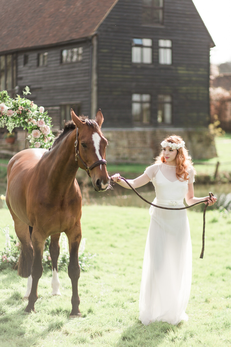 Long Tulle Dress Gown Bride Bridal Flower Crown Ethereal Fine Art William Morris Wedding Ideas http://jessicadaviesphotography.co.uk/