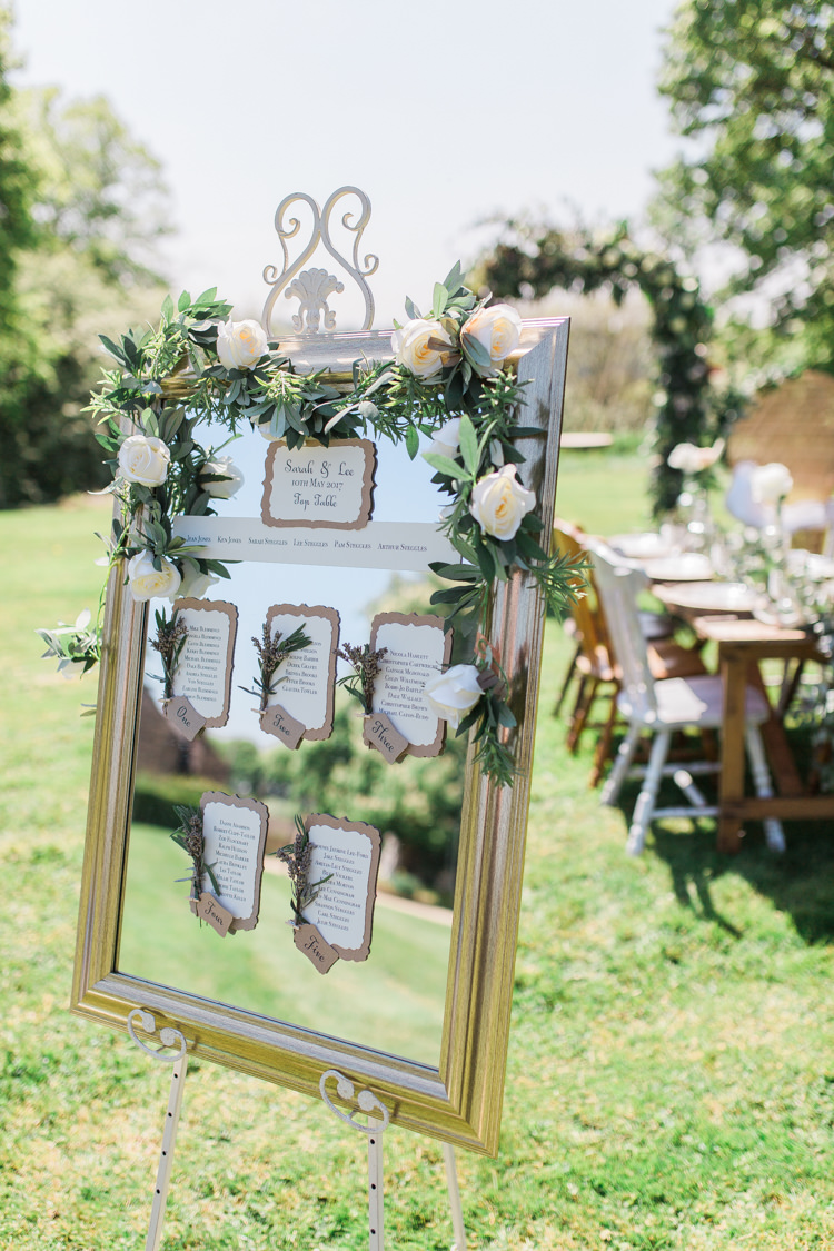 Mirror Frame Seating Plan Table Chart Flowers Foliage Bohemian Garden Greenery Wedding Ideas http://www.storytellerphotography.co.uk/
