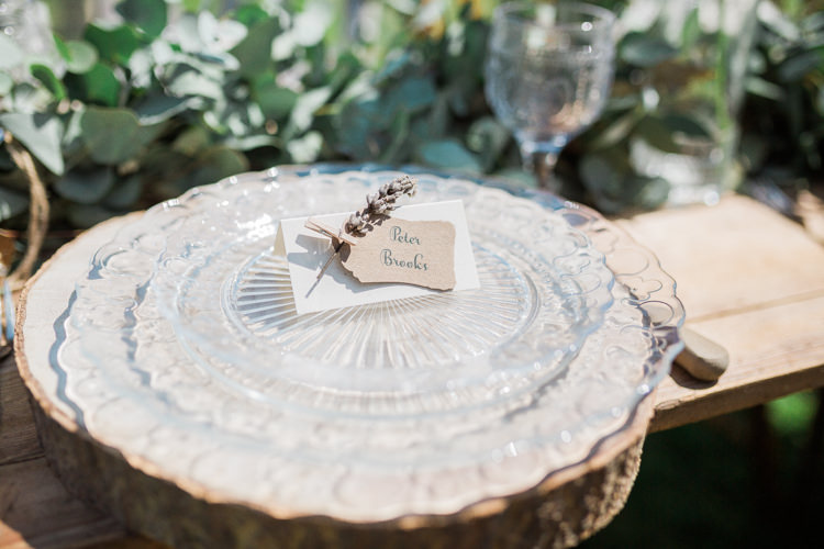Log Place Setting Glass Plate Rustic Wooden Bohemian Garden Greenery Wedding Ideas http://www.storytellerphotography.co.uk/
