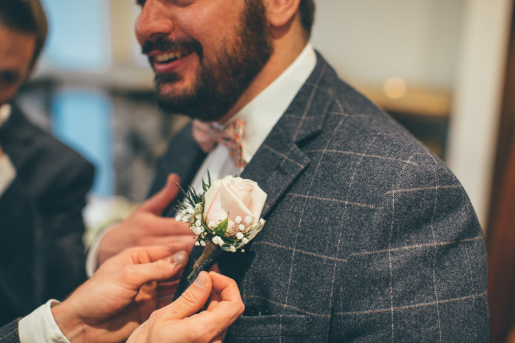 Rose Buttonhole Groom Pretty Pale Pink Scenic Coast Wedding http://rachellambertphotography.co.uk/