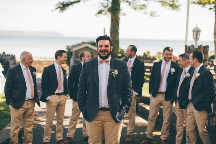 Check Jacket Sand Chinos Bow Tie Groom Pretty Pale Pink Scenic Coast Wedding http://rachellambertphotography.co.uk/
