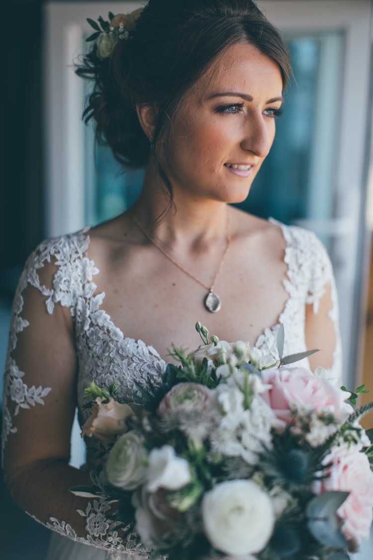 Essense of Australia Floral Appliqué Gown Sleeves Dress Bride Bridal Pretty Pale Pink Scenic Coast Wedding http://rachellambertphotography.co.uk/