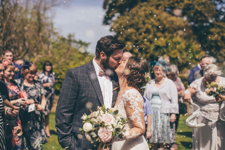 Confetti Throw Bride Groom Pretty Pale Pink Scenic Coast Wedding http://rachellambertphotography.co.uk/
