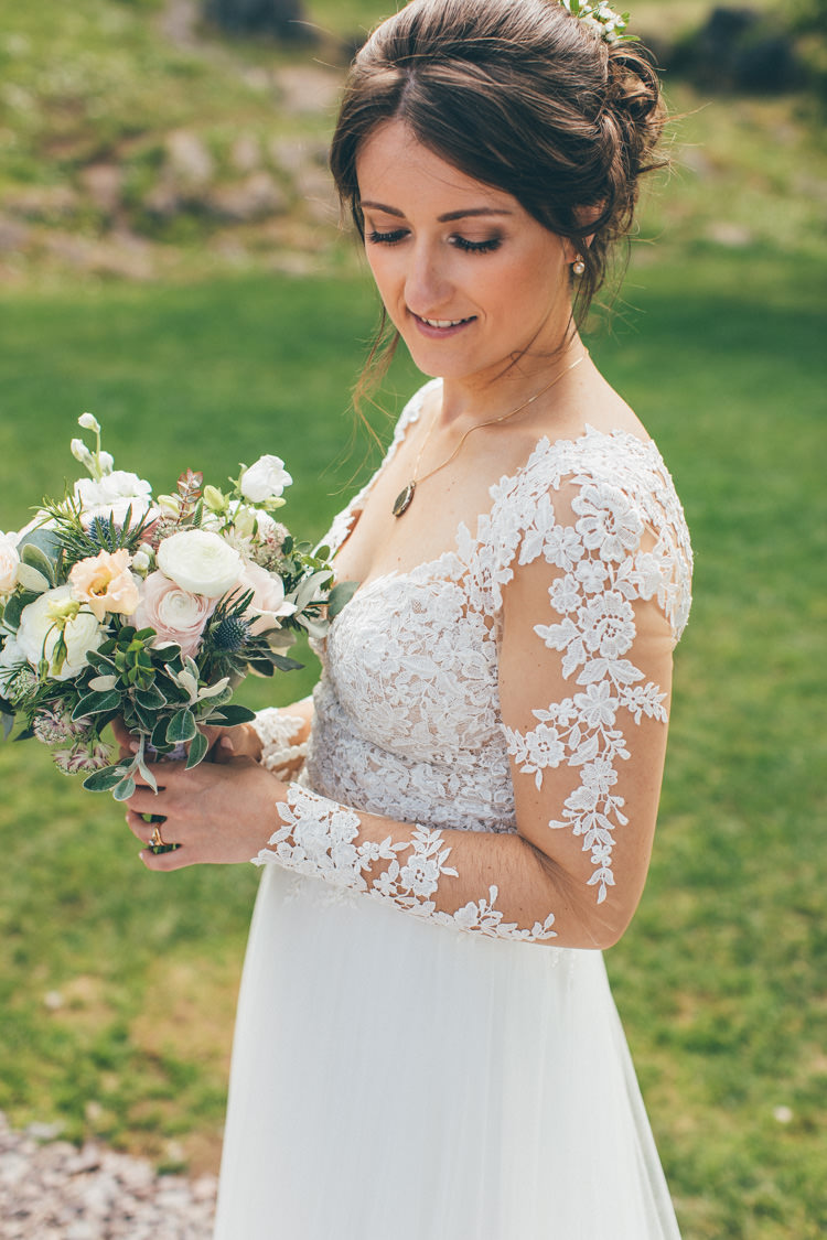 Essense of Australia Floral Appliqué Gown Sleeves Dress Bride Bridal Pretty Pale Pink Scenic Coast Wedding http://rachellambertphotography.co.uk/