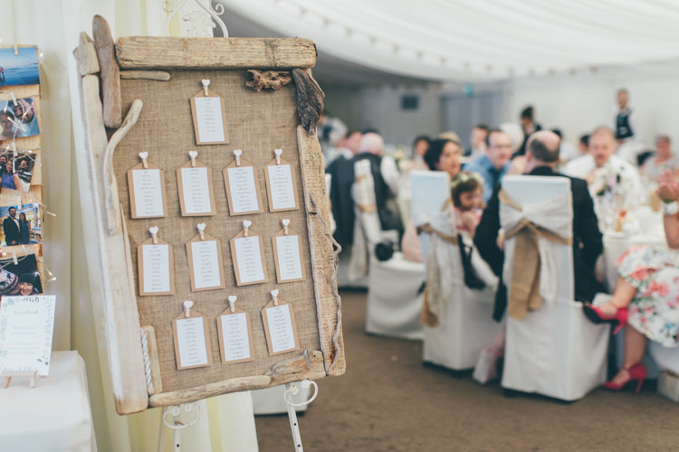 Hessian Driftwood Table Seating Chart Plan Pretty Pale Pink Scenic Coast Wedding http://rachellambertphotography.co.uk/