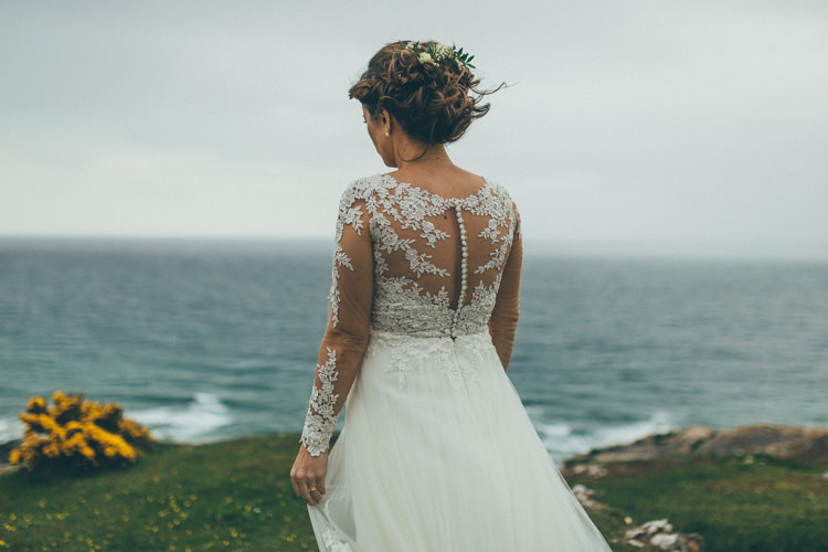 Essense of Australia Floral Appliqué Gown Sleeves Dress Bride Bridal Back Buttons Pretty Pale Pink Scenic Coast Wedding http://rachellambertphotography.co.uk/