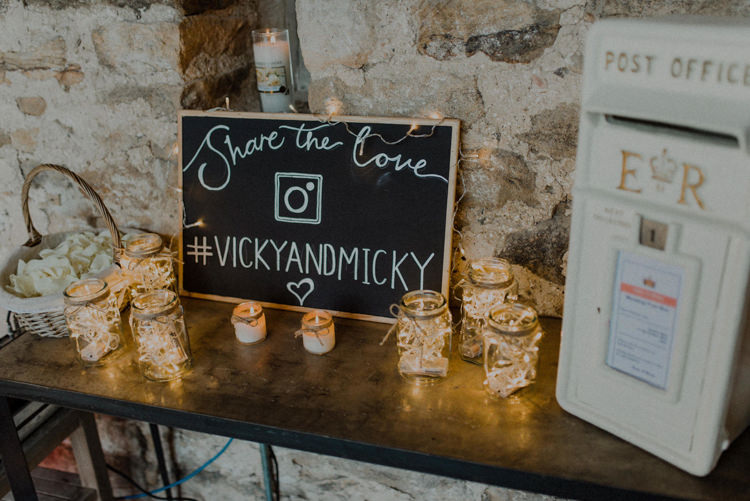 Hashtag Sign Candles Post Box Dreamy Natural Boho Barn Wedding https://heychrisrandle.com/