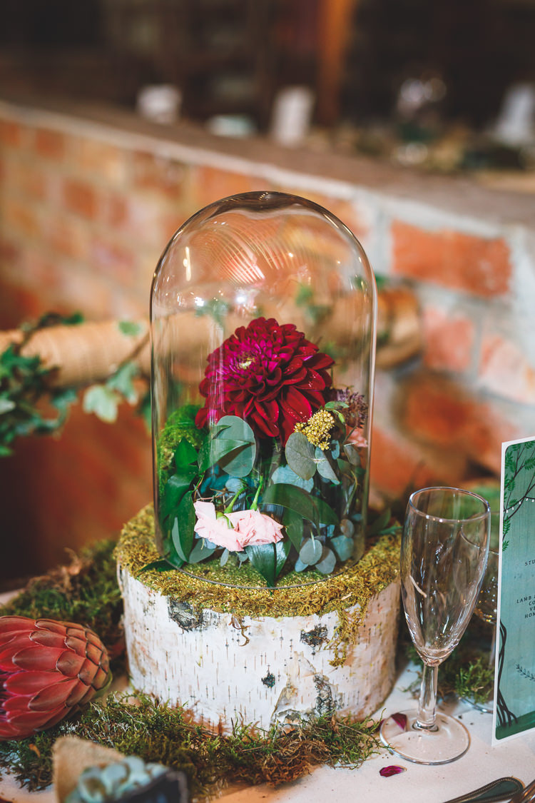 Bell Jar Florals Dhalia Greenery Cake Rustic Barn Red Gold Glam Wedding https://garethnewsteadphotography.com/