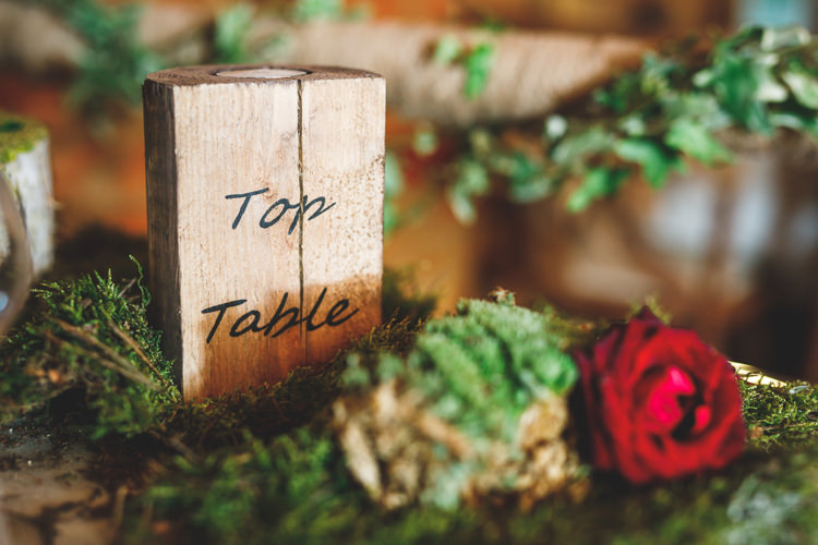 Top Table Name Number Wood Slice Tea Light Holder Moss Rose Rustic Barn Red Gold Glam Wedding https://garethnewsteadphotography.com/